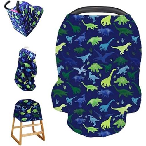 Baby Car Seat Cover, Multi- use Nursing Cover for Breastfeeding, Carseat Cover Boys, Dinosaur Baby Shower Stuff for Newborn, Soft Breathable