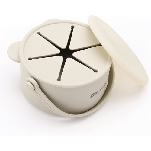 Snack Cups for Toddlers, Baby Snack Containers,Silicone Toddler Snack Cups No Spill, Food Catcher with Lid & Bucket-like Handle, BPA Free & Dishwasher Safe, 9 Ounce Light Green