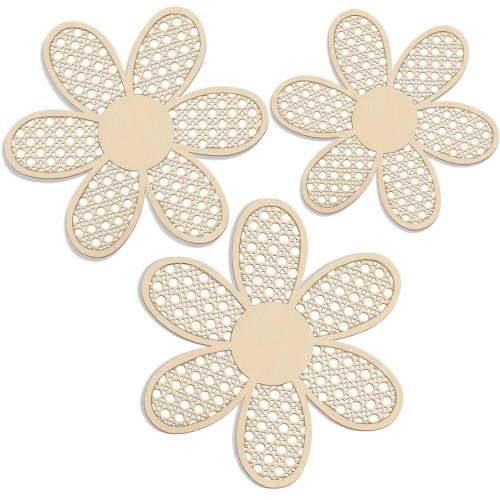 Wooden Daisy Wall Decor, Set of 3 Bohemian Floral Hanging Wall Art, Distressed Vine Pattern Design, 3 Different Sizes Perfect for Living Room, Bedroom, and Office