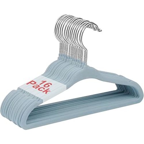 Baby Velvet Hangers, 11 Inches Kids Clothes Hangers, Non-Slip Childrens Hangers for Infant and Toddler 16 Pack Blue