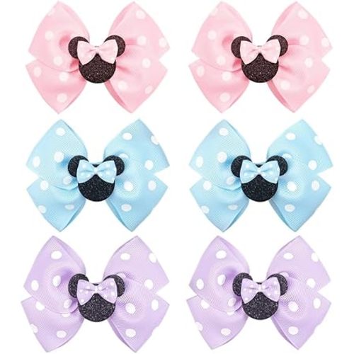 3 Pairs Mouse Ears Hair Bows Clips Hair Bow 4 Inches Cute Mice Ears Toddler Hair Accessories for Women Girls for Birthday Party Favor Halloween Christmas Decoration