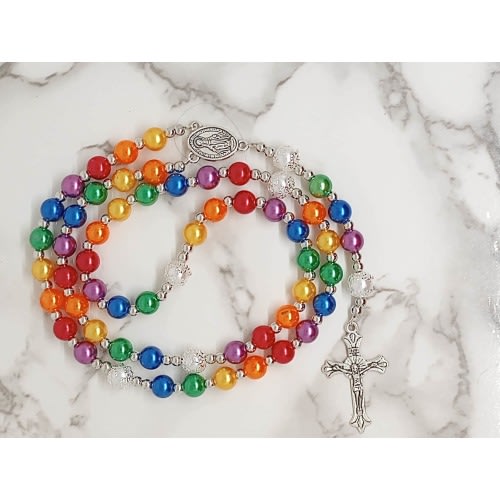 Rainbow Multi-colored Rosary * Baptism * Prayer Beads * Communion *