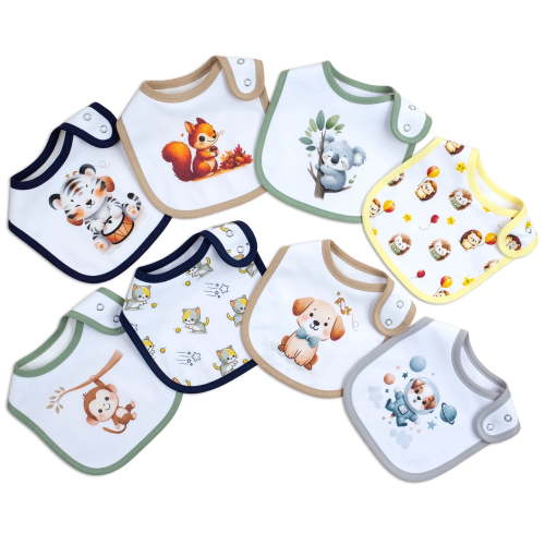 8 Pack Baby Drool Bibs, 3-Layer Waterproof Cotton Feeding Bibs with Cute Animal Prints, Adjustable Snap Reusable Teething Bib Set for Newborn Infant Toddler Boys Girls