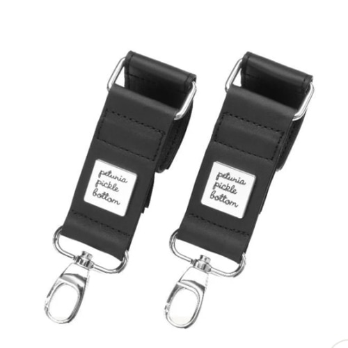Valet Stroller Clips in Black Leatherette - Silver