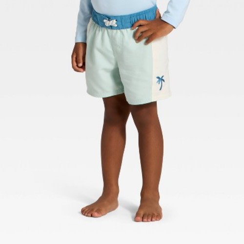 Infant Boys' Colorblock Palm Tree Board Short Swim Trunks - Cat & Jack™ Green 12M
