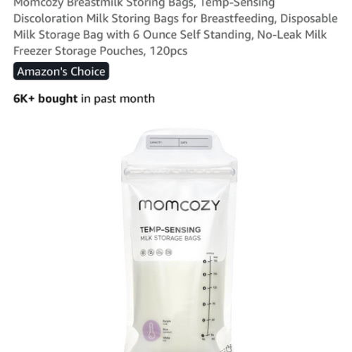 Momcozy Breastmilk Storing Bags, Temp-Sensing Discoloration Milk Storing Bags for Breastfeeding, Disposable Milk Storage Bag with 6 Ounce Self Standing, No-Leak Milk Freezer Storage Pouches, 120pcs
