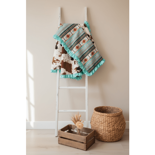 Mint Aztec & Cow Minky Ruffle Western Baby Blanket – DBC Baby Bedding Co – DBC Baby Bedding Co