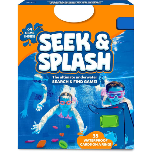 Pool Game Seek & Splash, Search & Find Water Activity, Swimming Pool Dive Game for Summer Fun & Gifts, Includes 64 Colorful Gems & 35 waterproof game cards