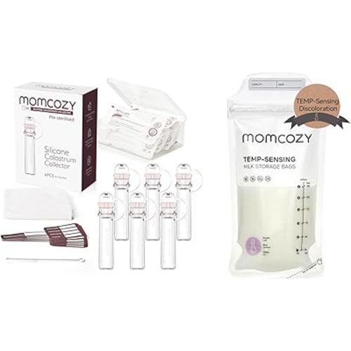 Momcozy Colostrum Collector 5ml-6 Counts + Momcozy Temp-Sensing Breastmilk Storing Bags 120PCS