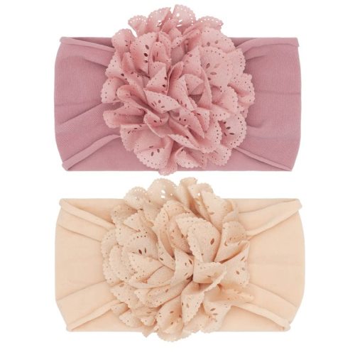 Baby Bling Bows Newborn to Little Girls Hair Bow - EYELET FLOWER HEADBANDS Toddlers Hair Accessories, Made in the USA, One Size (2 Pack Mauve & Petal)