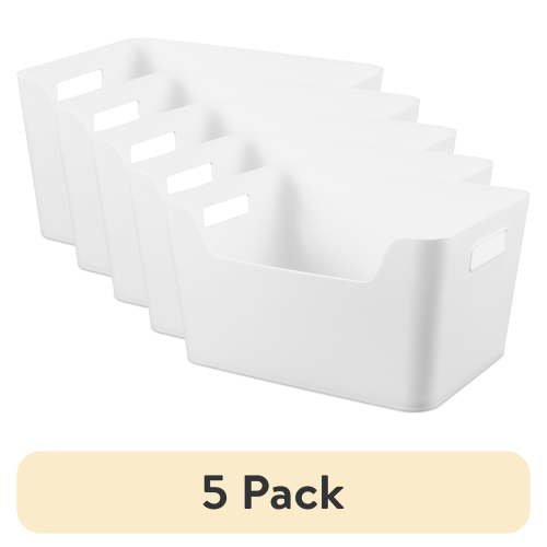 (5 pack) Mainstays Large Easy Access Plastic Storage Bin, White