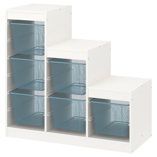TROFAST Storage combination with boxes - white/gray-blue 39x17 3/8x37 "