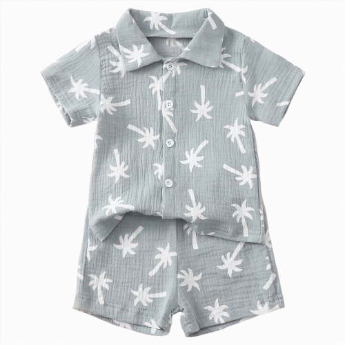 Baby Boy's Clothing Toddler Boy Summer Clothes Kids Cotton Hawaii Printed Sleeveless Running Suit 0 3 6 12 18 24 Months Outfit Set Sets 2-Piece