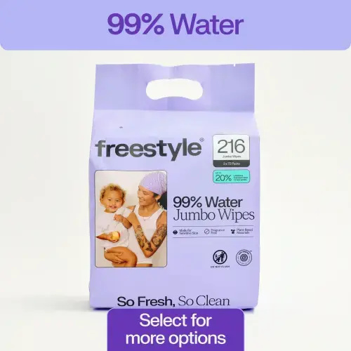 Freestyle Soft Jumbo Baby Wipes for Sensitive Skin, Unscented, 3 Flip-Top Packs, 216 Total Count