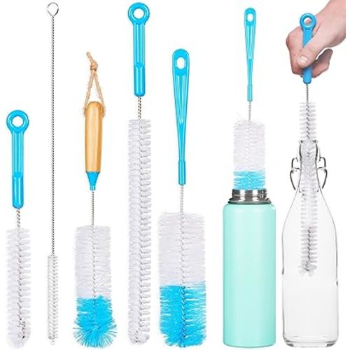 Turbo Microfiber Bottle Brush Cleaner Pack - Set of 5 Bottle Brushes for Cleaning Baby Bottles, Water Bottles, Tumblers, Wine Decanters, Flask, Bong, Vase Cleaner - One Straw Cleaner Brush
