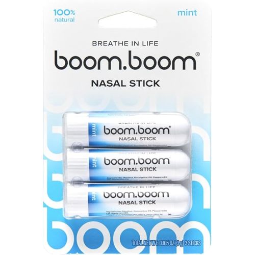 BoomBoom Nasal Stick | Vapor Flow Technology | Cool Refreshing Sensation | Natural Mood Boost | Simple Ingredients | Essential Oils + Menthol Inhaler (Mint)