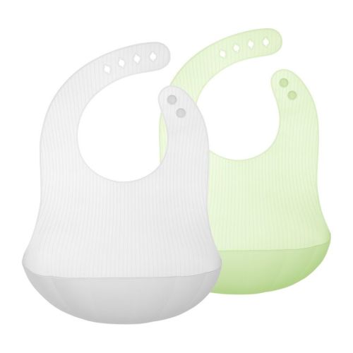 Olababy Fold N Go Silicone Bib with Travel Case - Pearl/Kiwi (2PK)