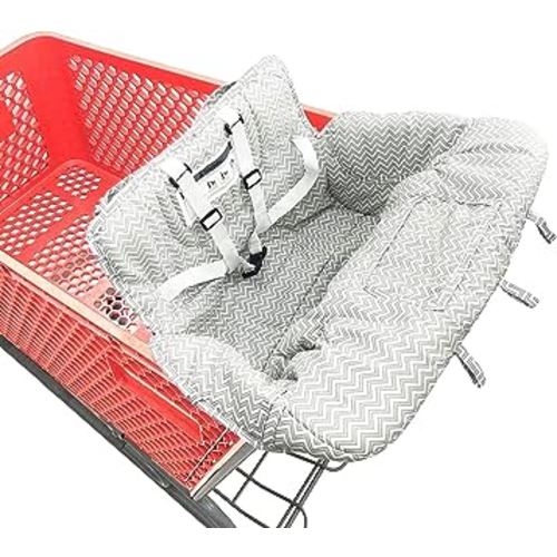 Portable 2-in-1 Grocery Cart Seat Cover and Baby Highchair Cover (Gray Chevron)