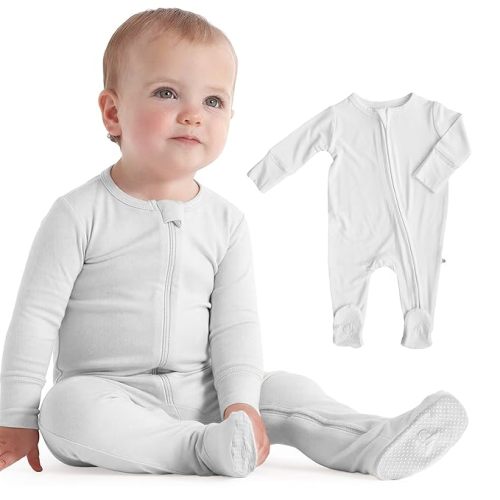 Caden Lane Zippered Baby Footie Pajamas, Soft Onesie Bodysuit with Feet & Double Zipper for Easy Diaper Change, Infant, and Toddler Footed One-Piece Jumpsuit, Lace White, 0-3 Months