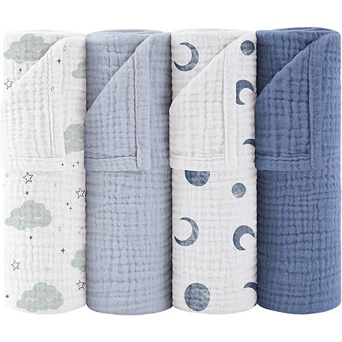 Susurration 4,7 Pack Cotton Newborn Bath Towels 24''X24'' Ultra Soft Absorbent Baby Muslin Washcloths Burp Cloths Skin-Friendly Swaddling Blankets for Infant