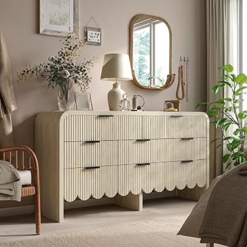 59” Curved Dresser for Bedroom,8-Drawer Wide Luxury Nursery Dresser