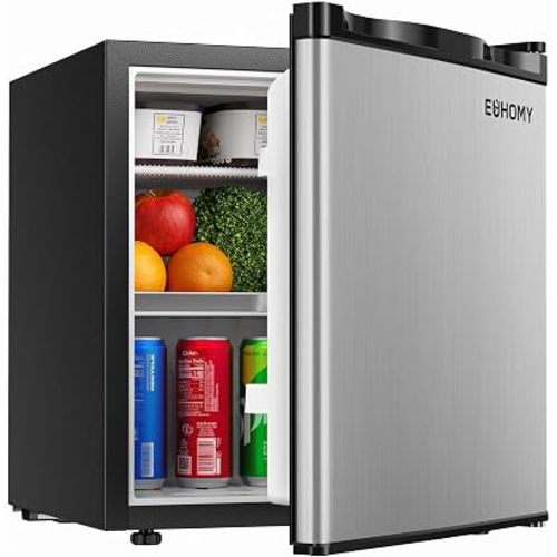 EUHOMY 1.7 Cu.Ft Mini Fridge, Reversible Single Door Compact Refrigerator, Adjustable Thermostat, Energy Saving, Mini Fridge for Bedroom, Office, Dorm, Silver