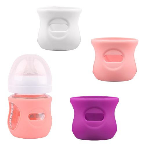 3 Pack Silicone Sleeves for Avent Natural Glass Baby Bottles, Anti Breakage Baby Bottle Holder, Compatible Philips Avent Glass Natural Baby Bottle 4 oz, BPA Free (White+Pink+Purple)