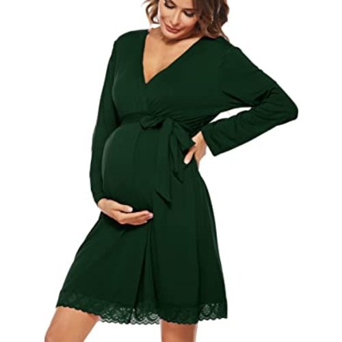 SWOMOG Women's Maternity Nursing Robe Pregnancy Breastfeeding Bathrobes 3 in 1 Labor Delivery Nightgowns