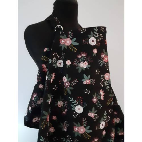 Black Floral Cotton Nursing Cover with Adjustable Neck
