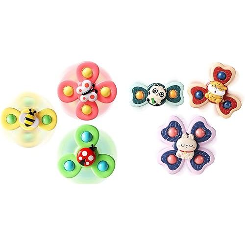 ALASOU 6 PCS Suction Cup Rotating Toys(3 Farm+3 Panda) for Infant and Toddlers