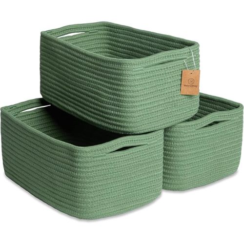 NaturalCozy 13.5”x8.5”x5.5” Rectangle Storage Baskets for Shelves 3 Pack | Cotton Rope Woven Small Baskets for Organizing | Small Storage Bins for Nursery, Bathroom, Closet, Shelf, Decorative