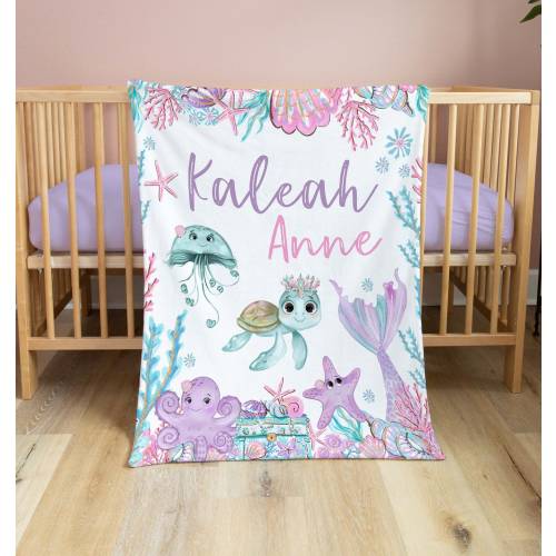 Mermaid Baby Blanket/ Under The Sea Baby Bedding Girl/Personalized Baby Blanket/Baby Gift / Newborn Blanket Girl