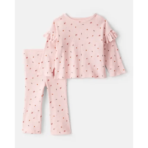 Baby Girl 2-Piece Leaf Print Cotton Long-Sleeve Tee & Pant Set - Pink | Carter's