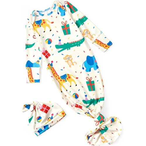 PATPAT Baby Sleeper Gown with Hat for Newborn, Knotted Baby Gown with Fold-Over Mittens for Infant Girl Boy Home Coming Gift