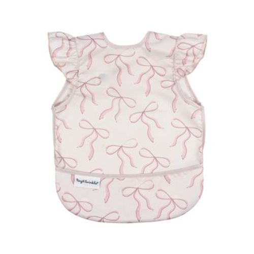 Tiny Twinkle Mess-Proof and Waterproof Baby Bib/Apron with Ruffled Shoulder, Machine Washable and BPA-Free (Bows, Small 6-24 Months)