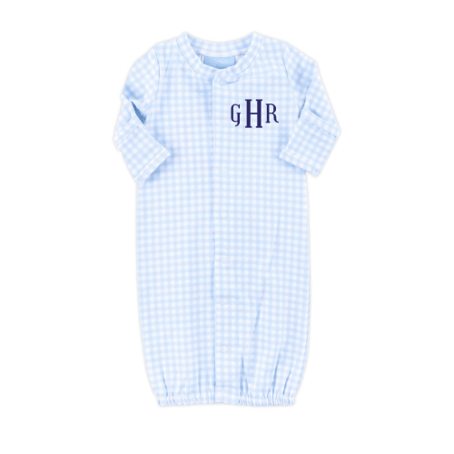 Light Blue Gingham Layette Gown
