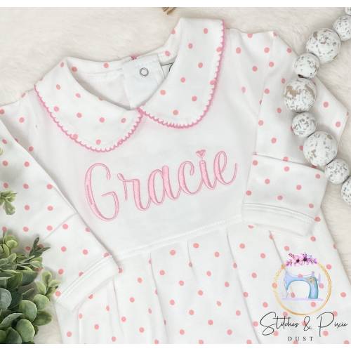 Baby Girl Outfit/Monogrammed Personalized Footie/New Baby/Baby Shower Gift/Newborn/Embroidered Romper/Sleeper/Announcement Photos