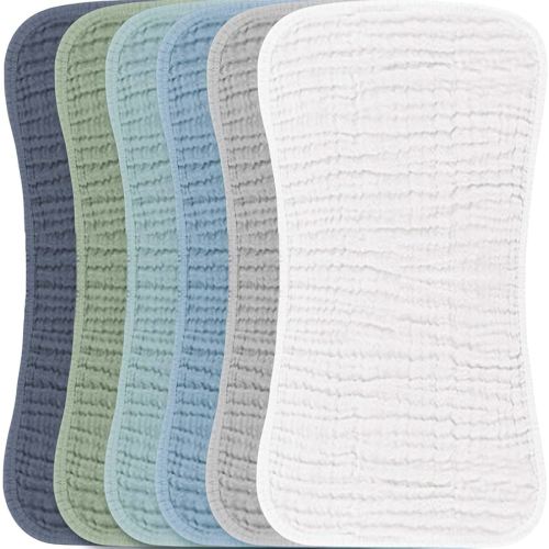 Konssy Muslin Baby Burp Cloths Sets for Unisex- 6 Pack Large 100% Cotton Burping Clothes for Newborn, Baby Girls and Boys