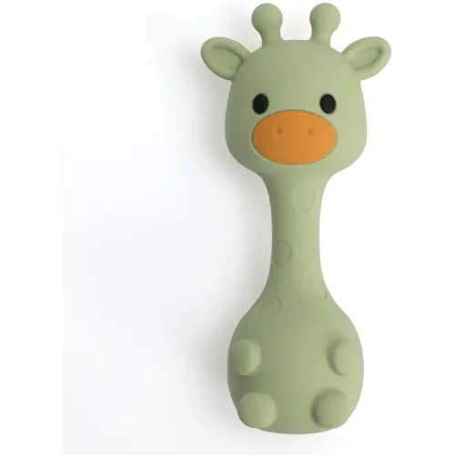 Silicone Teether for Babies, Food Grade Silicone Little Giraffe Shaker Rattle Toy | Easy to Grip | BPA Free (Olive Green)