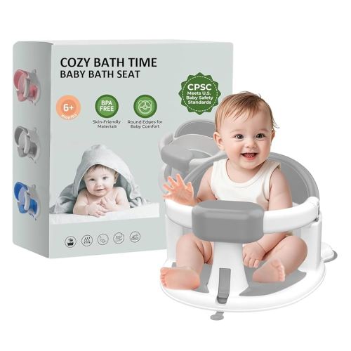 Baby Bath Seat for Babies 6 Months & Up, 360°Protection Bath Seats for Babies Sitting Up, Lockable Armrests, Non-Slip Comfortable Toddler Bath Seat with Soft Cushion