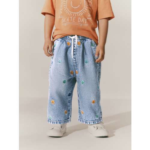 Mid Blue Embroidered 100% Cotton Denim Jeans (3mths-7yrs)