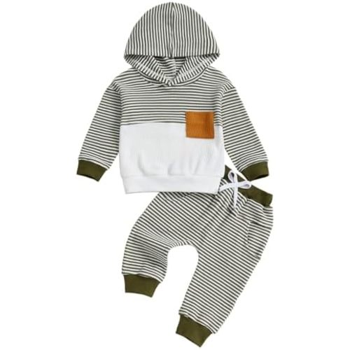 Infant Baby Boy Fall Winter Clothes Outfit Hooded Long Sweatshirt Pant Set