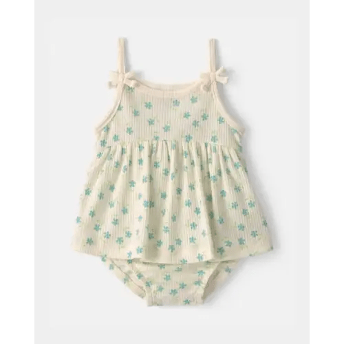 Baby Girl Floral Rib Sleeveless Bodysuit Dress - Cream | Carter's