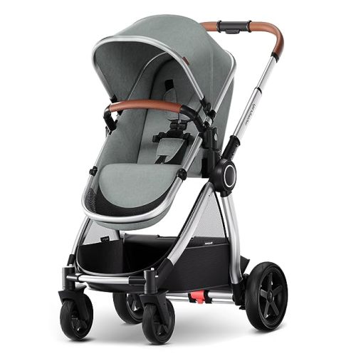 Mompush Ultimate 2 Baby Stroller for Infant and Toddler with Newborn Mode and Reversible Seat, All-Terrain Stroller with All-Wheel Suspension, Includes Car Seat Adapter and Large Storage Basket