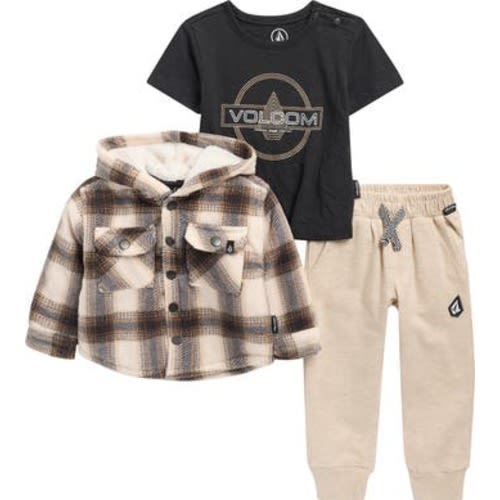 Volcom Plaid Shacket, T-Shirt & Joggers Set | Nordstromrack