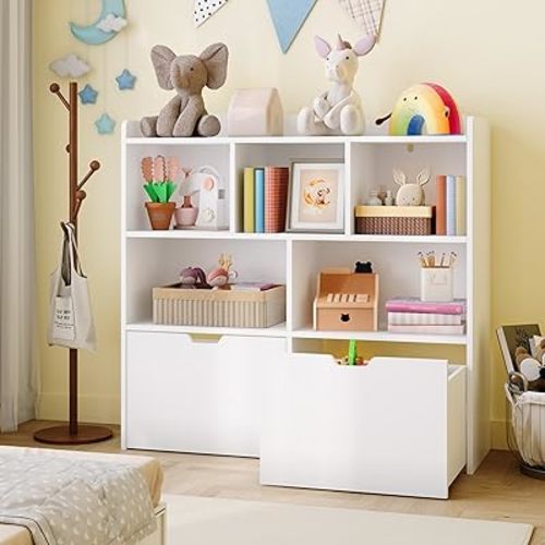 GAOMON Toy Storage Organizer, Kid Bookshelf, Toy Storage Cabinet, Toddler Bookcase Cabinet for Playroom, Bedroom, Nursery, Living Room, White