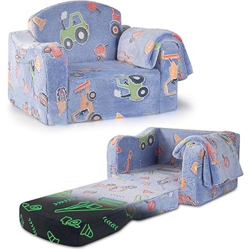 Airpanda Comfy Kids Sofa Chair, 2-in-1 Fold Out Couch with Blanket