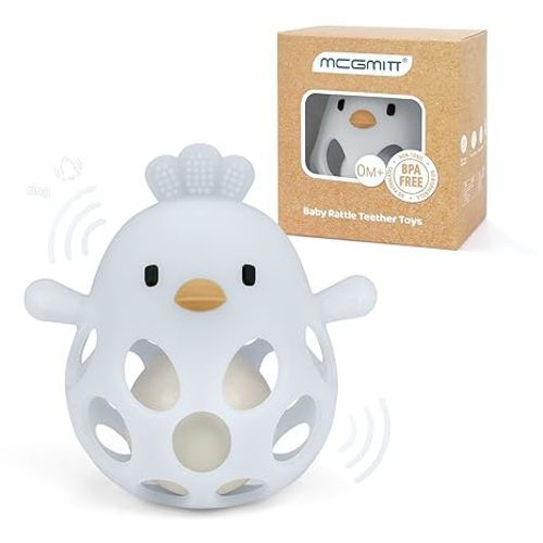 MCGMITT Baby Teething Toy for 3-6 Months, Easy Grasp Silicone Rattle Teethers for Babies 6-12 months, Soft Chewable BPA Free Montessori Sensory Toy for Teething Relief & Grasp Training