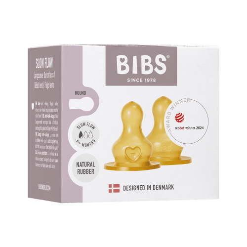 BIBS Baby Bottle Nipple Round Latex, Slow Flow, 2 Pack
