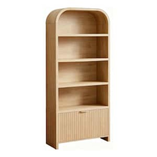 Natural Arched Roof with Drawers Bookcase, 71" Three-layer Open Storage Bookshelf for Living Rooms and Offices
